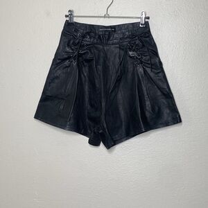 Stolen Girlfriends Club Black Leather Shorts 8 US XS Lace Up Pockets High Waist